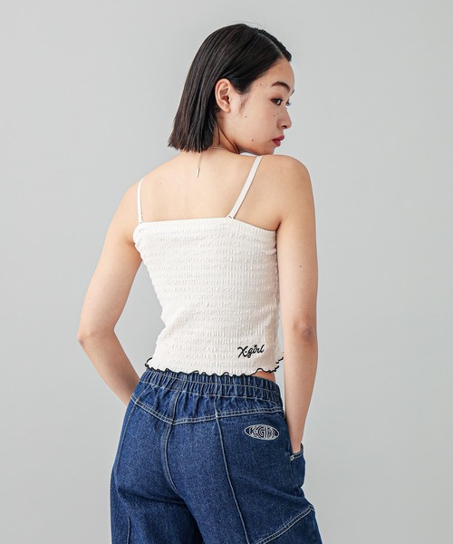 X-girl（エックスガール）の「SHIRRED CAMISOLE（キャミソール・レディース・ホワイト/ライトパープル・S/M）」の5枚目の写真