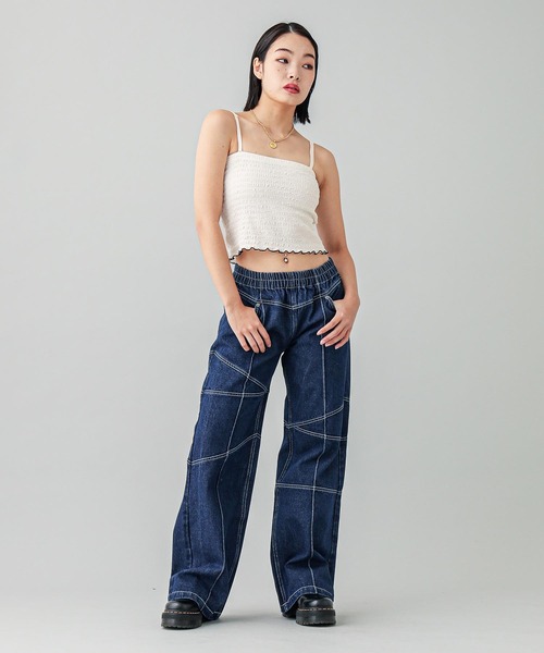 X-girl（エックスガール）の「SHIRRED CAMISOLE（キャミソール・レディース・ホワイト/ライトパープル・S/M）」の7枚目の写真