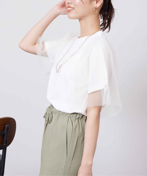 tシャツ 袖チュールプルオーバー レディース 楽天市場】今だけ☆2970円！袖チュールプルオーバー(hi287822-30