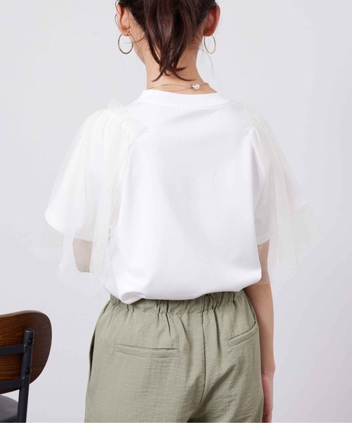 Chez toi(シェトワ)の「袖チュール重ね半袖プルオーバー(Tシャツ/カットソー・レディース・ライトグレー/オフホワイト/チャコールグレー/オリーブ・FREE)」の11枚目の写真