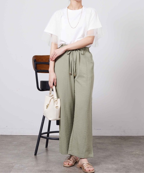 Chez toi(シェトワ)の「袖チュール重ね半袖プルオーバー(Tシャツ/カットソー・レディース・ライトグレー/オフホワイト/チャコールグレー/オリーブ・FREE)」の13枚目の写真