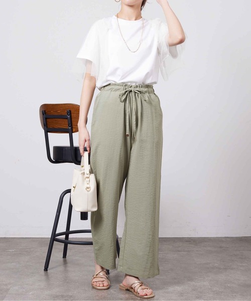 Chez toi(シェトワ)の「袖チュール重ね半袖プルオーバー(Tシャツ/カットソー・レディース・ライトグレー/オフホワイト/チャコールグレー/オリーブ・FREE)」の14枚目の写真