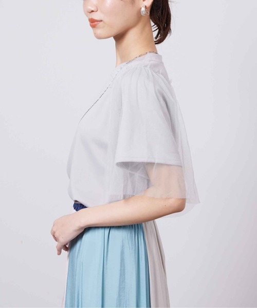 Chez toi(シェトワ)の「袖チュール重ね半袖プルオーバー(Tシャツ/カットソー・レディース・ライトグレー/オフホワイト/チャコールグレー/オリーブ・FREE)」の19枚目の写真