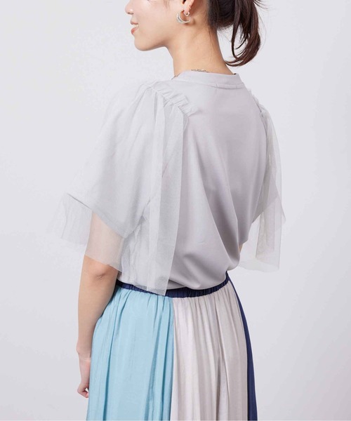 Chez toi(シェトワ)の「袖チュール重ね半袖プルオーバー(Tシャツ/カットソー・レディース・ライトグレー/オフホワイト/チャコールグレー/オリーブ・FREE)」の20枚目の写真