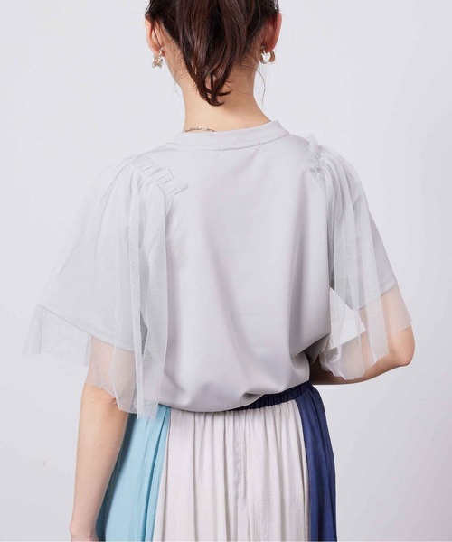 Chez toi(シェトワ)の「袖チュール重ね半袖プルオーバー(Tシャツ/カットソー・レディース・ライトグレー/オフホワイト/チャコールグレー/オリーブ・FREE)」の21枚目の写真