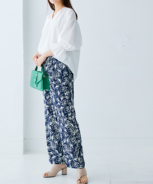 nissen（ニッセン）の「総柄タックストレートパンツ（その他パンツ・レディース・ネイビー系/ベージュ系/ブラウン系・L/M/S/LL）」の13枚目の写真