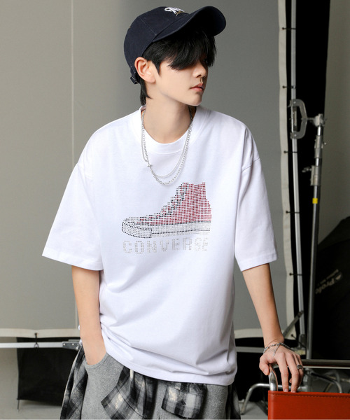 【セール】【neos】CONVERSE コンバース ルーズシルエット 接触冷感 UVカット プレーティング ラインストーン 天竺 ハーフスリーブ Tシャツ(Tシャツ/カットソー)|CONVERSE(コンバース)