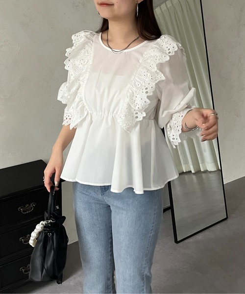 美品　ルフィル　ペプラムブラウス RUIRUE BOUTIQUE ブラウス シャツ 洗える ｜ ショルダー フリル