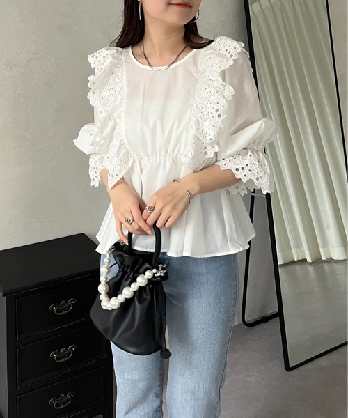 カットワークレースペプラムブラウス A-1079 | miie online store