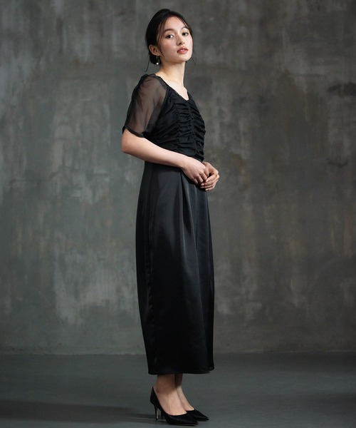 DRESS PLUS（ドレスプラス）の「ワンピース ドレス 結婚式 異素材ドッキング（ドレス・レディース・グレー/ブラック/ベージュ・M/L/S）」の4枚目の写真