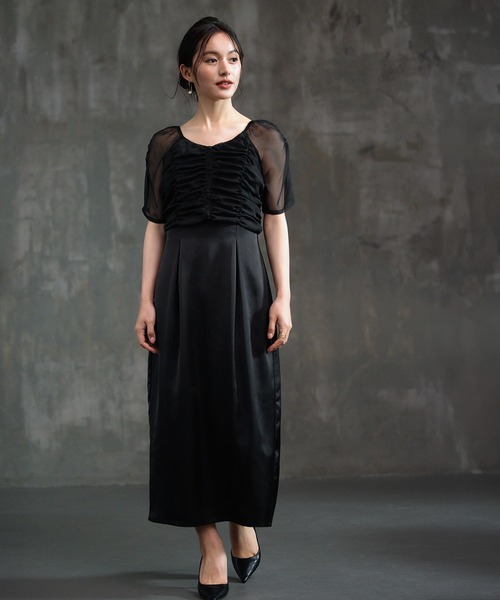 DRESS PLUS（ドレスプラス）の「ワンピース ドレス 結婚式 異素材ドッキング（ドレス・レディース・グレー/ブラック/ベージュ・M/L/S）」の6枚目の写真