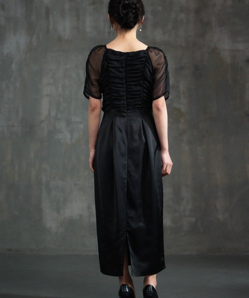 DRESS PLUS（ドレスプラス）の「ワンピース ドレス 結婚式 異素材ドッキング（ドレス・レディース・グレー/ブラック/ベージュ・M/L/S）」の7枚目の写真
