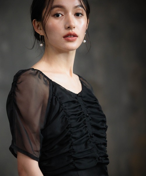 DRESS PLUS（ドレスプラス）の「ワンピース ドレス 結婚式 異素材ドッキング（ドレス・レディース・グレー/ブラック/ベージュ・M/L/S）」の8枚目の写真