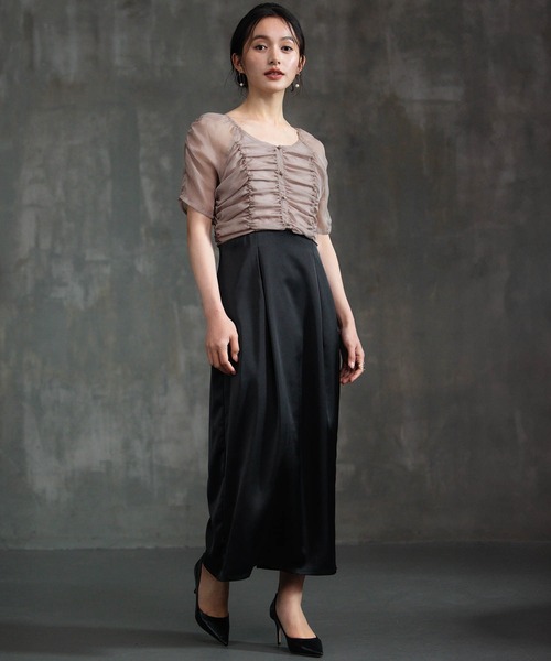DRESS PLUS（ドレスプラス）の「ワンピース ドレス 結婚式 異素材ドッキング（ドレス・レディース・グレー/ブラック/ベージュ・M/L/S）」の12枚目の写真
