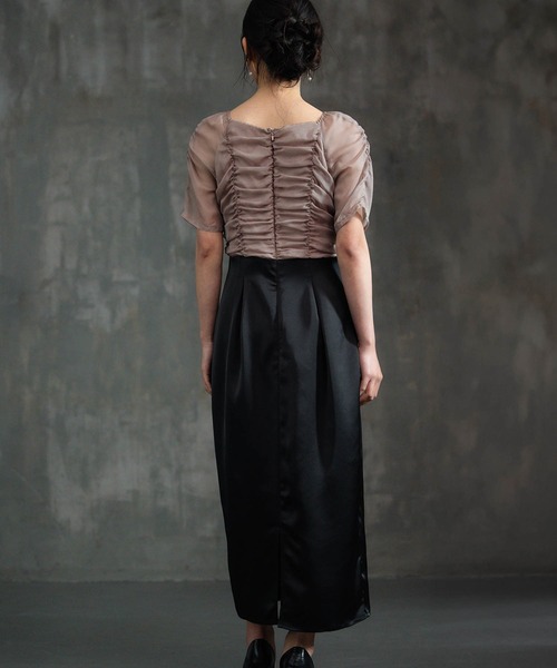 DRESS PLUS（ドレスプラス）の「ワンピース ドレス 結婚式 異素材ドッキング（ドレス・レディース・グレー/ブラック/ベージュ・M/L/S）」の14枚目の写真