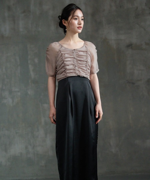 DRESS PLUS（ドレスプラス）の「ワンピース ドレス 結婚式 異素材ドッキング（ドレス・レディース・グレー/ブラック/ベージュ・M/L/S）」の15枚目の写真