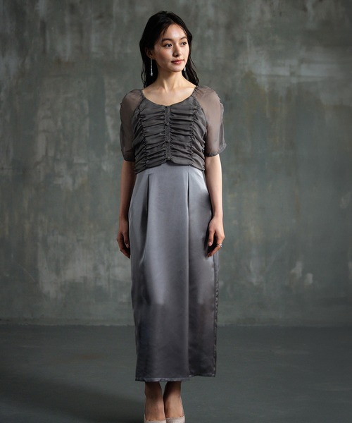 DRESS PLUS（ドレスプラス）の「ワンピース ドレス 結婚式 異素材ドッキング（ドレス・レディース・グレー/ブラック/ベージュ・M/L/S）」の17枚目の写真