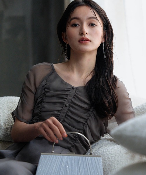 DRESS PLUS（ドレスプラス）の「ワンピース ドレス 結婚式 異素材ドッキング（ドレス・レディース・グレー/ブラック/ベージュ・M/L/S）」の18枚目の写真
