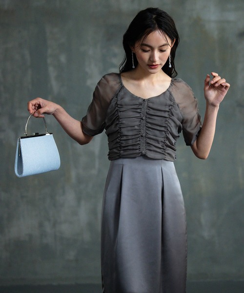 DRESS PLUS（ドレスプラス）の「ワンピース ドレス 結婚式 異素材ドッキング（ドレス・レディース・グレー/ブラック/ベージュ・M/L/S）」の19枚目の写真