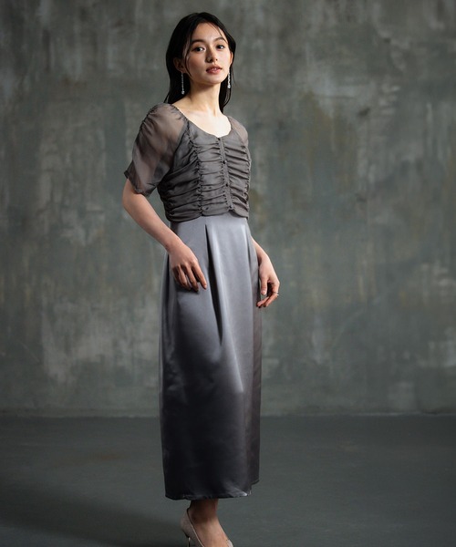 DRESS PLUS（ドレスプラス）の「ワンピース ドレス 結婚式 異素材ドッキング（ドレス・レディース・グレー/ブラック/ベージュ・M/L/S）」の20枚目の写真
