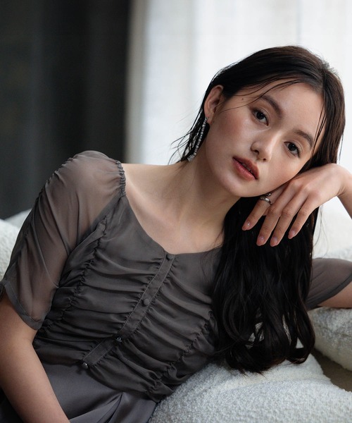DRESS PLUS（ドレスプラス）の「ワンピース ドレス 結婚式 異素材ドッキング（ドレス・レディース・グレー/ブラック/ベージュ・M/L/S）」の21枚目の写真