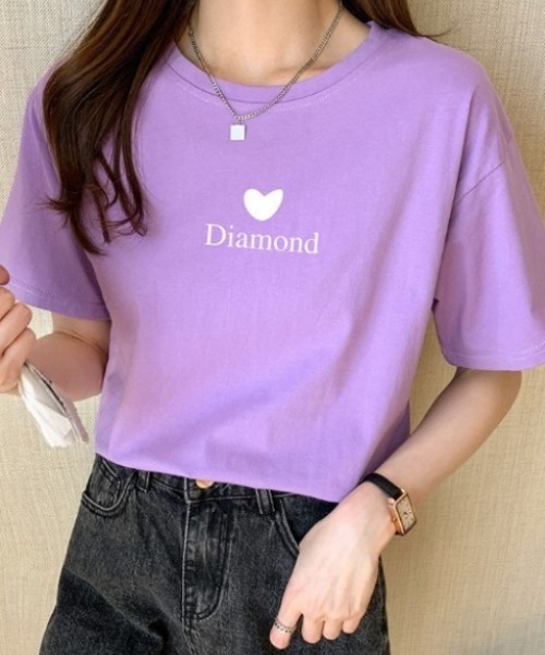 deux amour(ドゥーザムール)の「ハート&ロゴプリントTシャツ(Tシャツ/カットソー・レディース・ピンク/イエロー/オレンジ/ブルー/グリーン/レッド/パープル/ブラック/ホワイト/チャコールグレー/ラベンダー/サーモンピンク・FREE)」の8枚目の写真