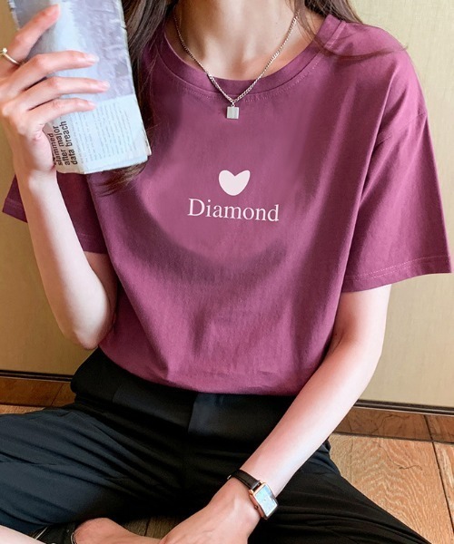 deux amour(ドゥーザムール)の「ハート&ロゴプリントTシャツ(Tシャツ/カットソー・レディース・ピンク/イエロー/オレンジ/ブルー/グリーン/レッド/パープル/ブラック/ホワイト/チャコールグレー/ラベンダー/サーモンピンク・FREE)」の7枚目の写真