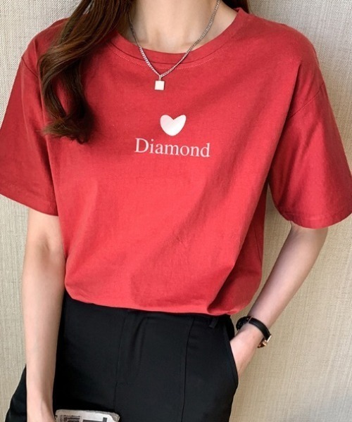 deux amour(ドゥーザムール)の「ハート&ロゴプリントTシャツ(Tシャツ/カットソー・レディース・ピンク/イエロー/オレンジ/ブルー/グリーン/レッド/パープル/ブラック/ホワイト/チャコールグレー/ラベンダー/サーモンピンク・FREE)」の1枚目の写真