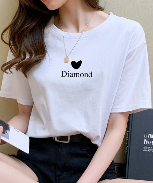 deux amour(ドゥーザムール)の「ハート&ロゴプリントTシャツ(Tシャツ/カットソー・レディース・ピンク/イエロー/オレンジ/ブルー/グリーン/レッド/パープル/ブラック/ホワイト/チャコールグレー/ラベンダー/サーモンピンク・FREE)」の2枚目の写真