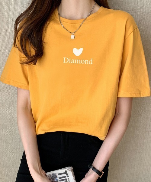 deux amour(ドゥーザムール)の「ハート&ロゴプリントTシャツ(Tシャツ/カットソー・レディース・ピンク/イエロー/オレンジ/ブルー/グリーン/レッド/パープル/ブラック/ホワイト/チャコールグレー/ラベンダー/サーモンピンク・FREE)」の9枚目の写真