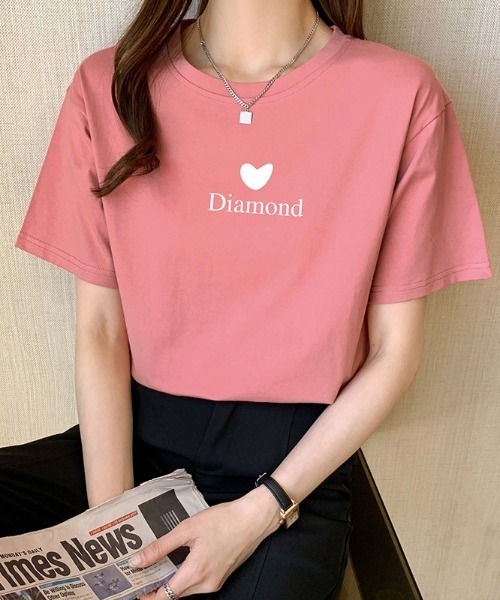deux amour(ドゥーザムール)の「ハート&ロゴプリントTシャツ(Tシャツ/カットソー・レディース・ピンク/イエロー/オレンジ/ブルー/グリーン/レッド/パープル/ブラック/ホワイト/チャコールグレー/ラベンダー/サーモンピンク・FREE)」の11枚目の写真