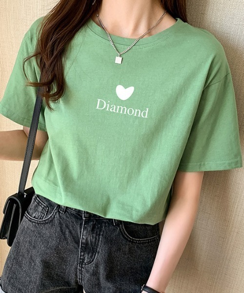 deux amour(ドゥーザムール)の「ハート&ロゴプリントTシャツ(Tシャツ/カットソー・レディース・ピンク/イエロー/オレンジ/ブルー/グリーン/レッド/パープル/ブラック/ホワイト/チャコールグレー/ラベンダー/サーモンピンク・FREE)」の5枚目の写真