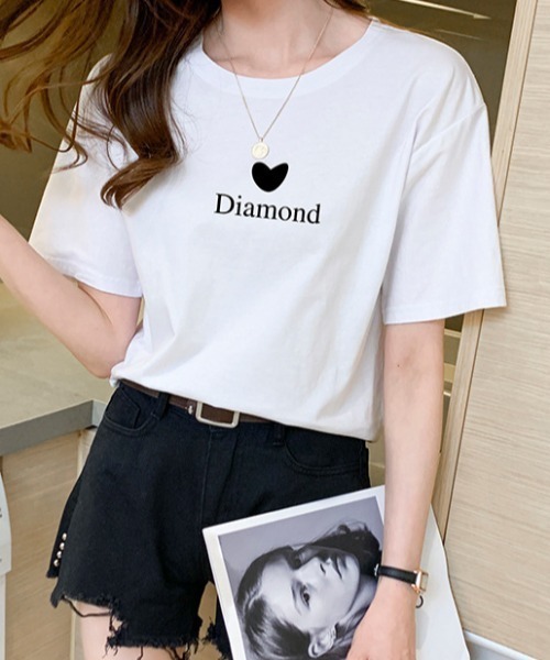 deux amour(ドゥーザムール)の「ハート&ロゴプリントTシャツ(Tシャツ/カットソー・レディース・ピンク/イエロー/オレンジ/ブルー/グリーン/レッド/パープル/ブラック/ホワイト/チャコールグレー/ラベンダー/サーモンピンク・FREE)」の13枚目の写真