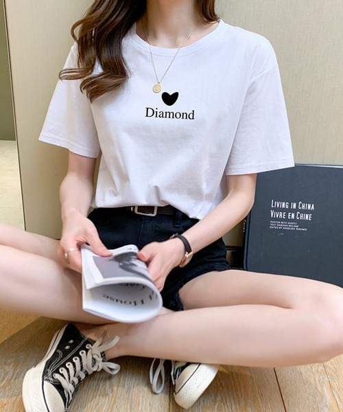 deux amour(ドゥーザムール)の「ハート&ロゴプリントTシャツ(Tシャツ/カットソー・レディース・ピンク/イエロー/オレンジ/ブルー/グリーン/レッド/パープル/ブラック/ホワイト/チャコールグレー/ラベンダー/サーモンピンク・FREE)」の15枚目の写真