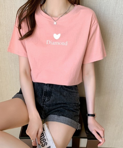deux amour(ドゥーザムール)の「ハート&ロゴプリントTシャツ(Tシャツ/カットソー・レディース・ピンク/イエロー/オレンジ/ブルー/グリーン/レッド/パープル/ブラック/ホワイト/チャコールグレー/ラベンダー/サーモンピンク・FREE)」の19枚目の写真