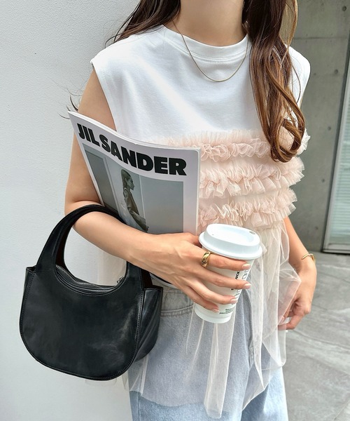 andme（アンドミー）の「チュールドッキングビスチェ風プリーツトップス（Tシャツ/カットソー・レディース・ホワイト×グレー/ブラック/ベージュ系その他/オフホワイト・FREE）」の21枚目の写真