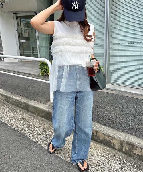 andme（アンドミー）の「チュールドッキングビスチェ風プリーツトップス（Tシャツ/カットソー・レディース・ホワイト×グレー/ブラック/ベージュ系その他/オフホワイト・FREE）」の15枚目の写真
