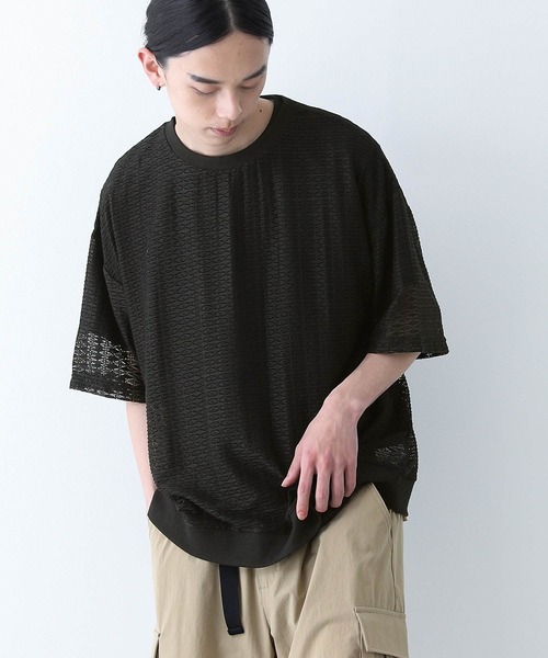 n'OrLABEL(ノアールレーベル)の「『透かし編みレースオーバーサイズ半袖Tシャツ』(Tシャツ/カットソー・メンズ・カーキ/ブラック・M/L)」の2枚目の写真