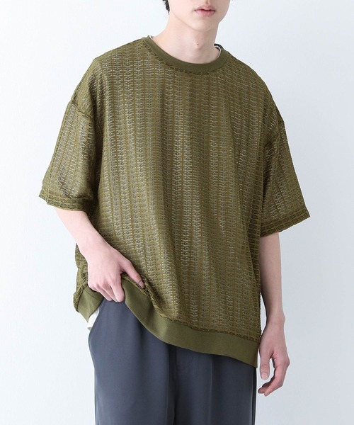 n'OrLABEL(ノアールレーベル)の「『透かし編みレースオーバーサイズ半袖Tシャツ』(Tシャツ/カットソー・メンズ・カーキ/ブラック・M/L)」の3枚目の写真