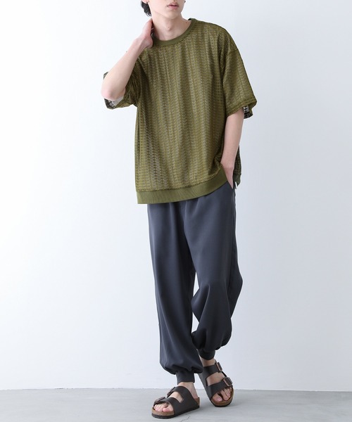 n'OrLABEL(ノアールレーベル)の「『透かし編みレースオーバーサイズ半袖Tシャツ』(Tシャツ/カットソー・メンズ・カーキ/ブラック・M/L)」の6枚目の写真