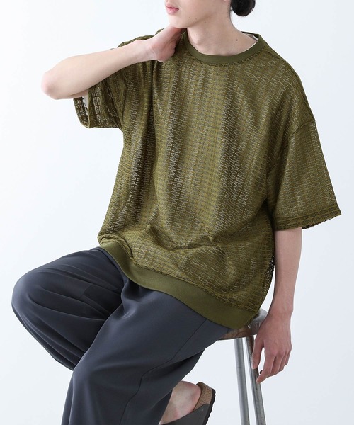 n'OrLABEL(ノアールレーベル)の「『透かし編みレースオーバーサイズ半袖Tシャツ』(Tシャツ/カットソー・メンズ・カーキ/ブラック・M/L)」の4枚目の写真