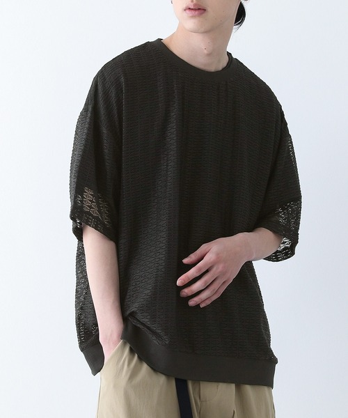 n'OrLABEL(ノアールレーベル)の「『透かし編みレースオーバーサイズ半袖Tシャツ』(Tシャツ/カットソー・メンズ・カーキ/ブラック・M/L)」の13枚目の写真