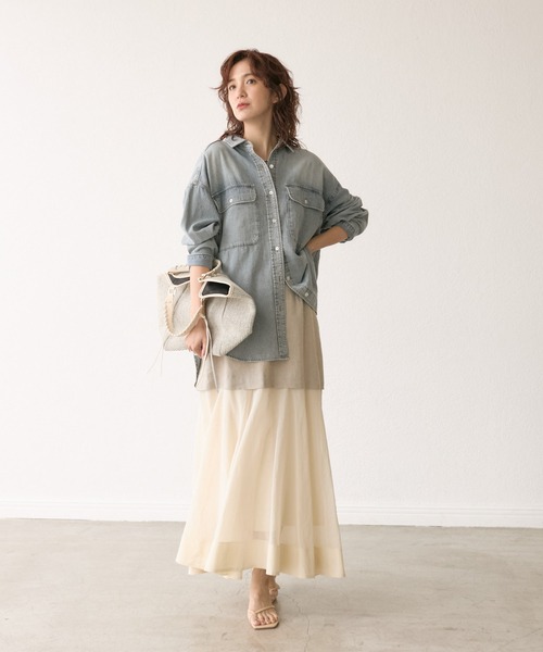 RIVE DROITE（リヴドロワ）の「【華やか着映えアイテム】レイヤードシアースカート（スカート・レディース・ベージュ/ブラック・38/36）」の10枚目の写真