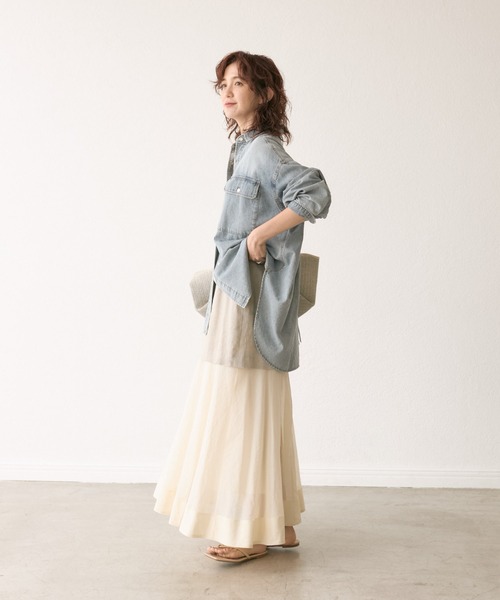 RIVE DROITE（リヴドロワ）の「【華やか着映えアイテム】レイヤードシアースカート（スカート・レディース・ベージュ/ブラック・38/36）」の12枚目の写真