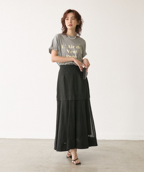 RIVE DROITE（リヴドロワ）の「【華やか着映えアイテム】レイヤードシアースカート（スカート・レディース・ベージュ/ブラック・38/36）」の3枚目の写真