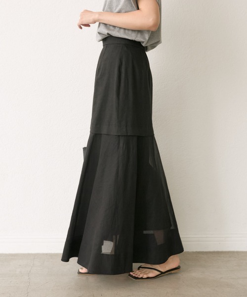 RIVE DROITE（リヴドロワ）の「【華やか着映えアイテム】レイヤードシアースカート（スカート・レディース・ベージュ/ブラック・38/36）」の8枚目の写真