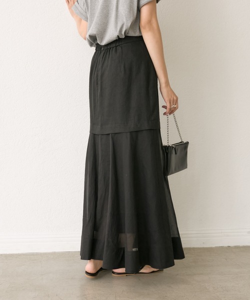 RIVE DROITE（リヴドロワ）の「【華やか着映えアイテム】レイヤードシアースカート（スカート・レディース・ベージュ/ブラック・38/36）」の9枚目の写真
