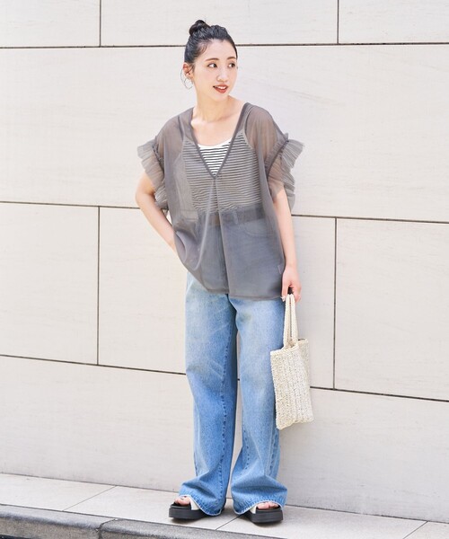 FREAK'S STORE（フリークスストア）の「限定展開　袖 フリル ビッグ チュール ベスト（ベスト・レディース・ブラック/チャコールグレー/オフホワイト・ﾌﾘ-）」の21枚目の写真