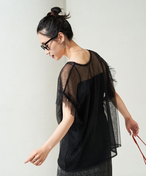 FREAK'S STORE（フリークスストア）の「限定展開　袖 フリル ビッグ チュール ベスト（ベスト・レディース・ブラック/チャコールグレー/オフホワイト・ﾌﾘ-）」の18枚目の写真