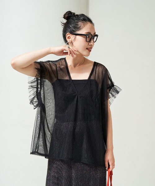 FREAK'S STORE（フリークスストア）の「限定展開　袖 フリル ビッグ チュール ベスト（ベスト・レディース・ブラック/チャコールグレー/オフホワイト・ﾌﾘ-）」の17枚目の写真